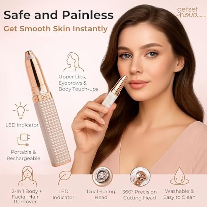 getsetnova Facial Hair Removal Machine for Women – 2 in 1 Trimmer & Eyebrow Trimmer Pen, Upper Lip Hair Rem over for Women & Epilator – USB Rechargeable, Painless - Image 3